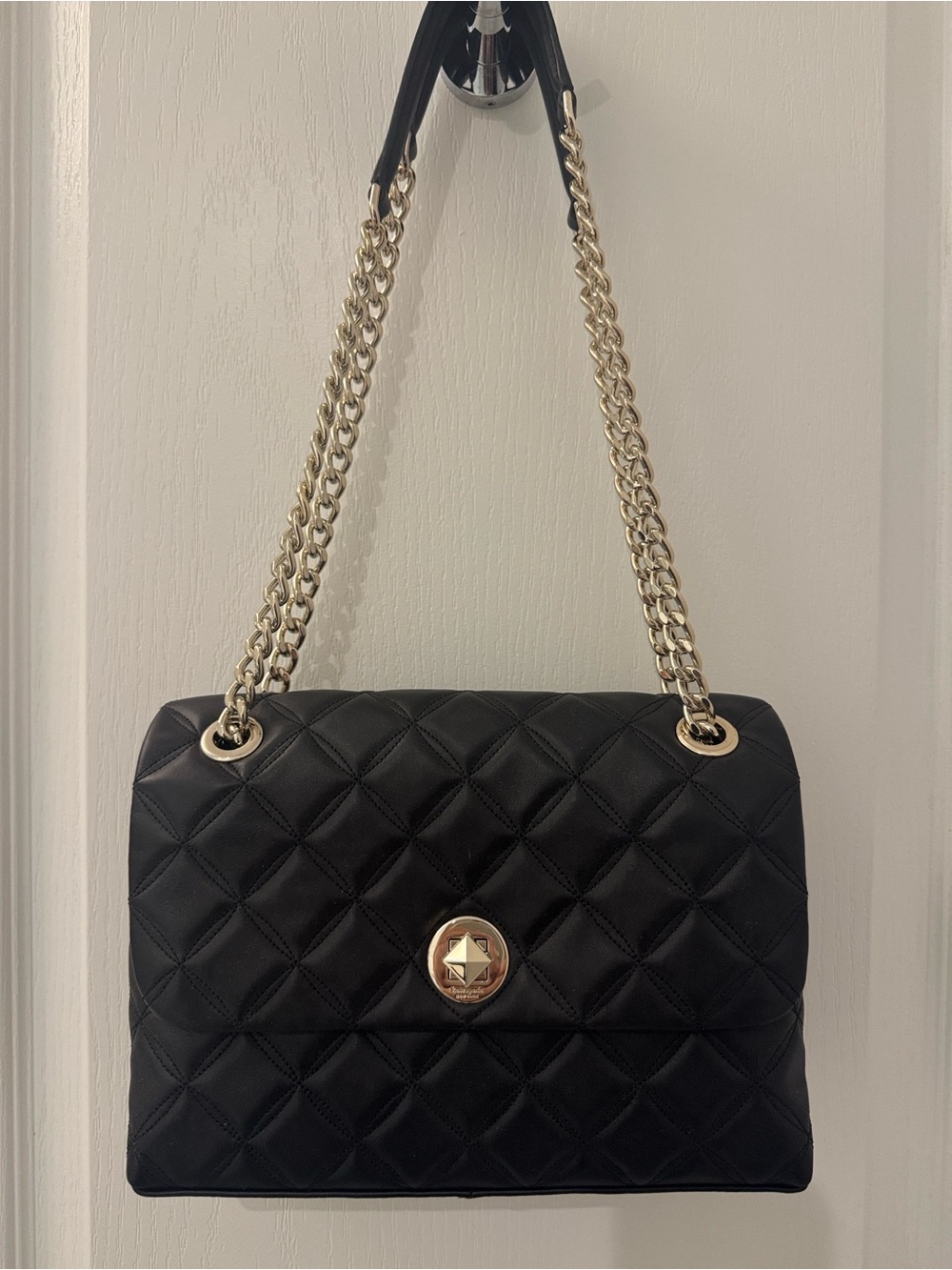 Kate Spade Black Quilted Shoulder Bag with Gold Chain + Wallet